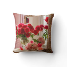 Pillow Beautiful Red Flowers with Mirror in Vase