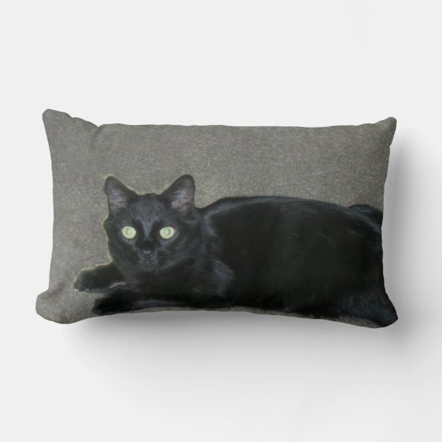 pillow - Black Cat on Carpet (Front)
