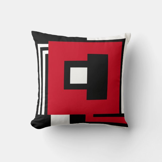 Pillow black, white &red in modern geometric style (Front)