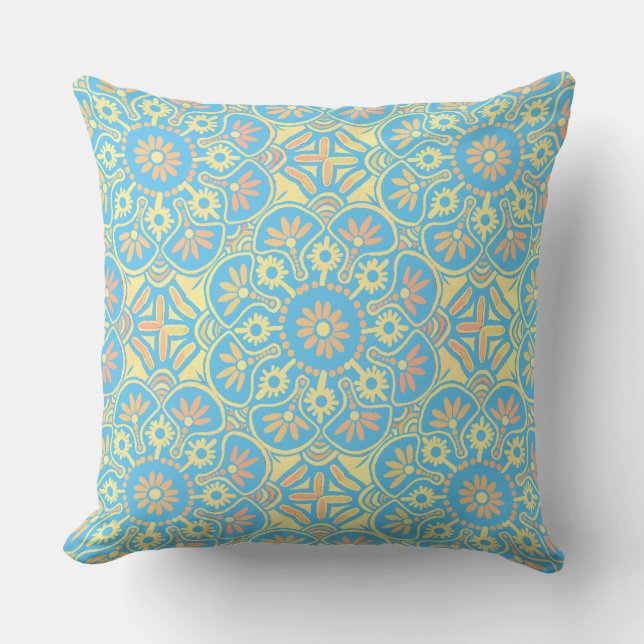  Pillow Boho Medallion yellow-light blue (Front)