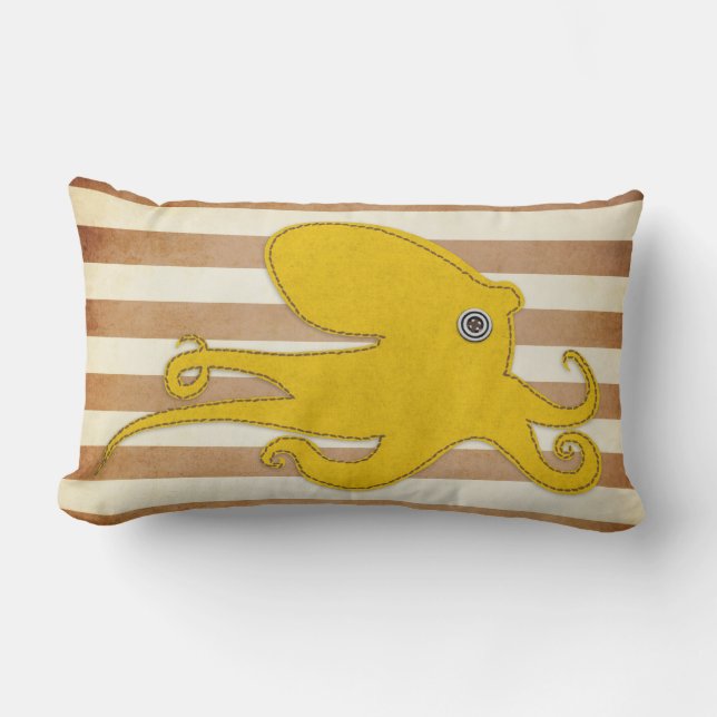 Pillow: Brown & Yellow Octopus Lumbar Pillow (Front)