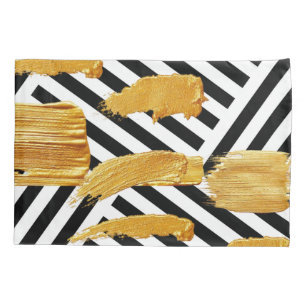 Pillow Case Black & White Stripe Gold 