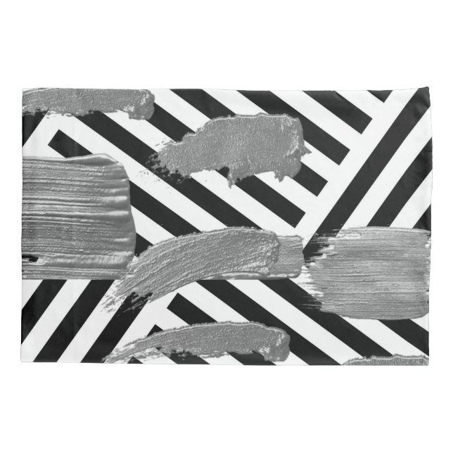 Pillow Case Black & White Stripe Silver  (Back)