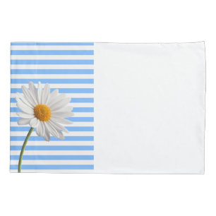 Pillow Case Blue and White Stripe Daisy