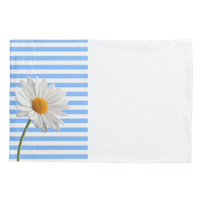 Pillow Case Blue and White Stripe Daisy (Back)