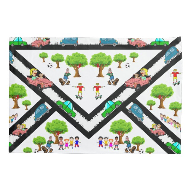 Pillow Case Cars Dogs Kids Park Trees  (Back)