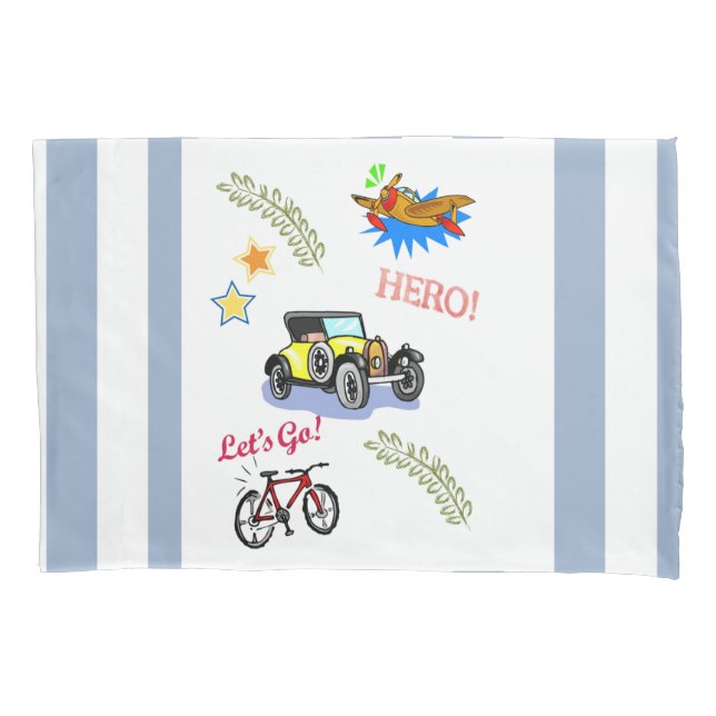 Pillow Case  Hero Bicycle Car Airplane  (Front)