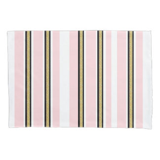 Pillow Case Pink & White Gold Black Stripe