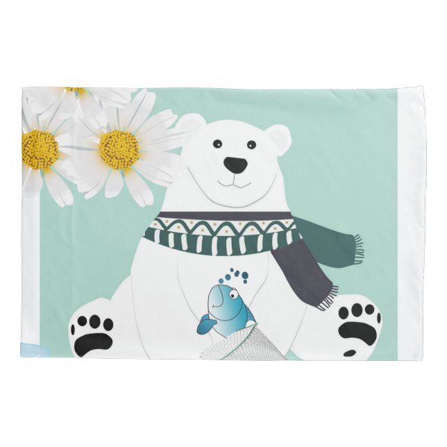Pillow Case Polar Bear Fish Daisy Floral  (Back)