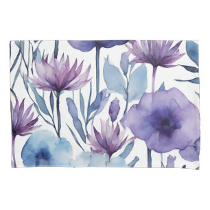 Pillow Case Purple And Blue Flowers Watercolor