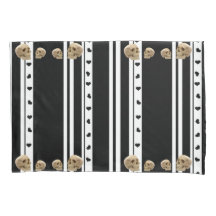 Pillow Case Skulls Black Hearts White Stripe