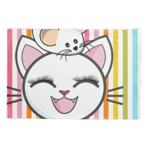 Pillow Case Stripe Cat Mouse