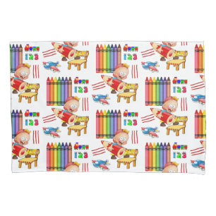 Pillow Case Trains Crayons Numbers Airplane