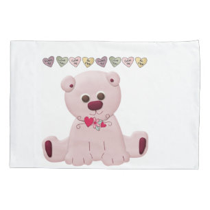Pillow Case White Pink Teddy Bear Love 
