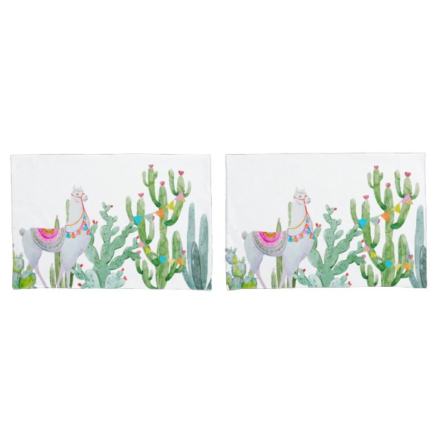Pillow Cases Boho Llama Bohemian Cacti Desert Flow (Front-Set)