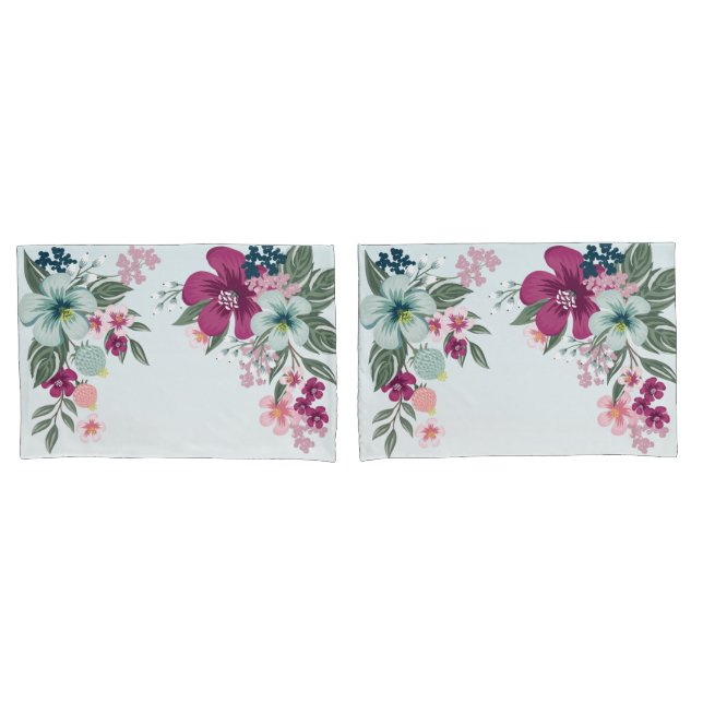 Pillow Cases Tropical Flower on Blue Ombre (Front-Set)
