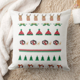 Pillow Christmas Tree Santa Reindeer Red Green