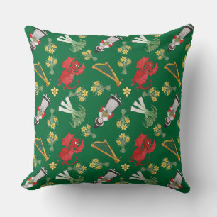 Pillow, Cushion: Welsh Daffodils Dragon Leeks Harp Throw Pillow