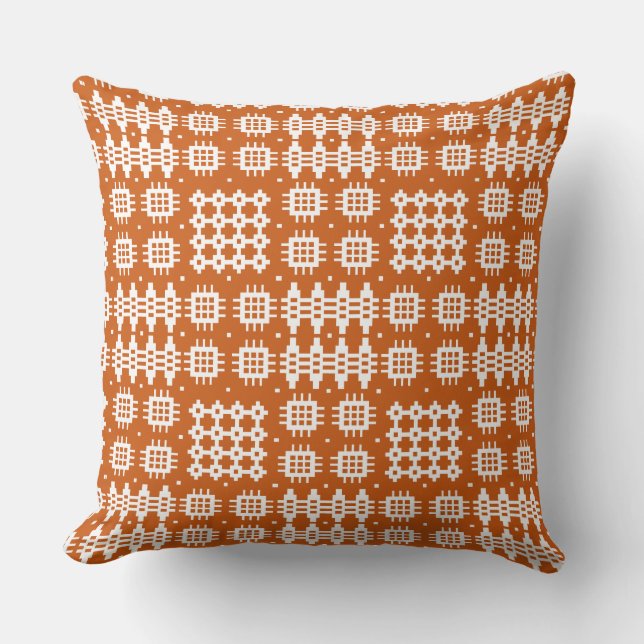 Pillow, Cushion: Welsh Tapestry Pattern, Brick Red Throw Pillow (Front)