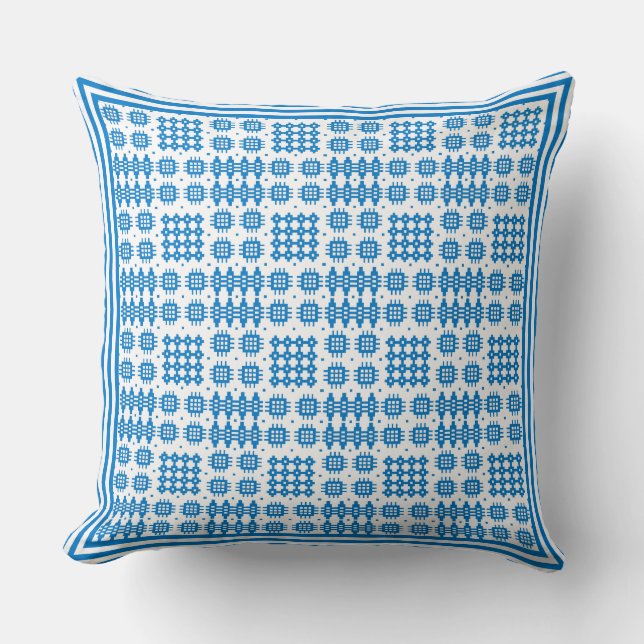 Pillow, Cushion Welsh Tapestry Pattern Bright Blue (Front)
