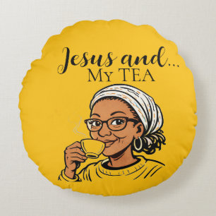 Pillow depicting Jesus and My Tea