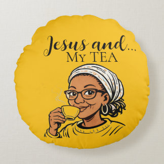 Pillow depicting Jesus and My Tea