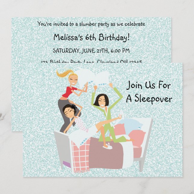 Pillow Fight Sleepover Invitation (Front/Back)