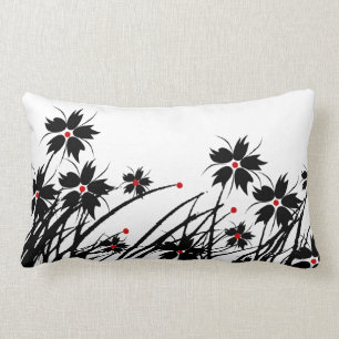Pillow Floral Red Black White A
