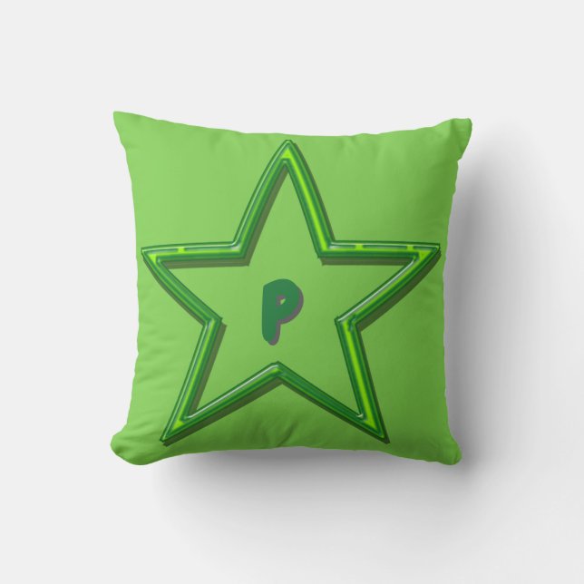 Pillow - Green Star with Initial (Front)