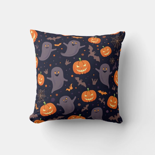 Pillow (Halloween pattern carved pumpkins) (Front)
