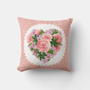Pillow heart of pink roses & lilac flower