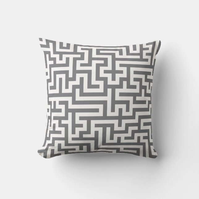 Pillow in Grey Maze Pattern (Front)