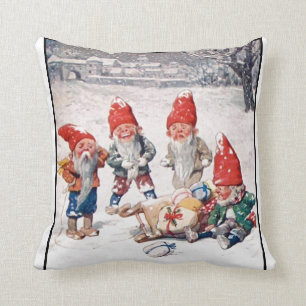 Pillow, Laughing Elves, Gifts, and Snow Throw Pillow
