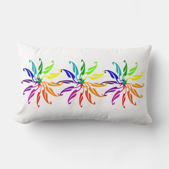 Pillow (Lumbar) - Colour Wheel Leaves on White (Front)