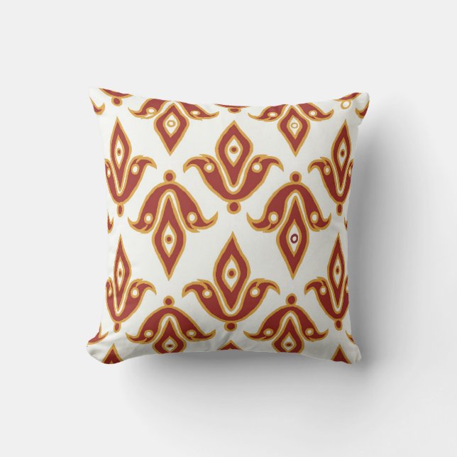 Pillow, Maroon, White, Gold, Fleur de Lys Pattern Throw Pillow (Front)