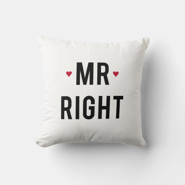 Pillow Mr. right text design with red hearts (Front)