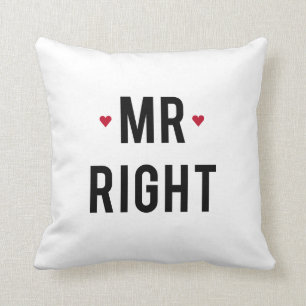 Pillow Mr. right text design with red hearts