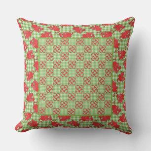 Pillow or Cushion Cute Red Dragon on Green Gingham