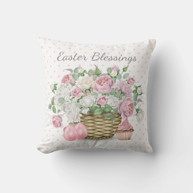 Pillow Outdoor Easter Pink Floral, Eggs, Cupcake (Front)