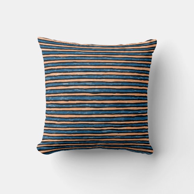 Pillow, Painted Stripes, Blue and Orange Throw Pillow (Front)