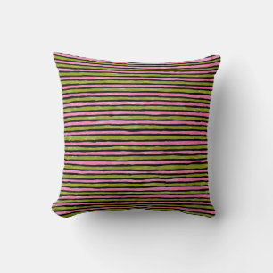 Pillow, Painted Stripes, Mustard Green and Pink Throw Pillow