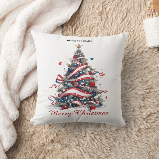 PILLOW: Patriotic Xmas Tree ATH1 with origin ed Throw Pillow (Blanket)