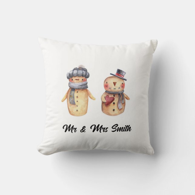 Pillow | Personalized Mr & Mrs Snowman Couple (Front)