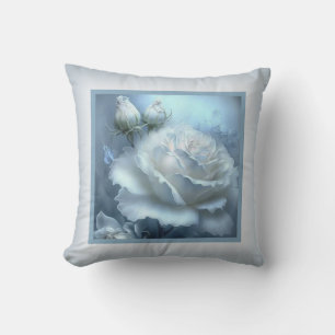Pillow - romantic floral, rose flower, white rose