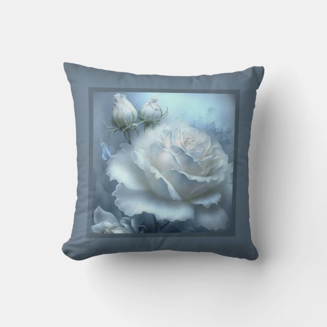 Pillow - romantic floral, rose flower, white rose (Front)