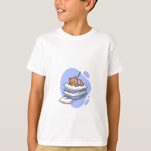 Pillow Stack Bear Nap Kids T-Shirt (Front)