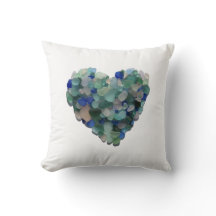 Pillow with a Sea Glass Heart from Puerto Rico