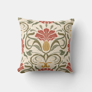 Pillow with a vintage floral pattern in red, green