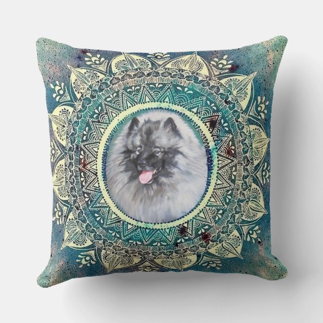 Pillow with Kees on bluegreen mandala (Back)