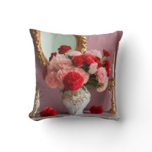 Pillow with Pretty Red and Pink Flowers